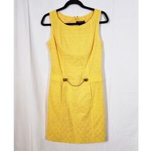 Eliza J $188‎ Size 6 Butter Yellow Jacquard 100% Cotton Lined Waist Chain Dress